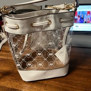 Anne Klein Clear and White Shoulder Bag with Gold Accents